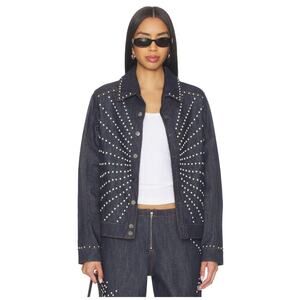 Understated Leather Sunburst Studded Denim Jacket Dark Navy Western Size L